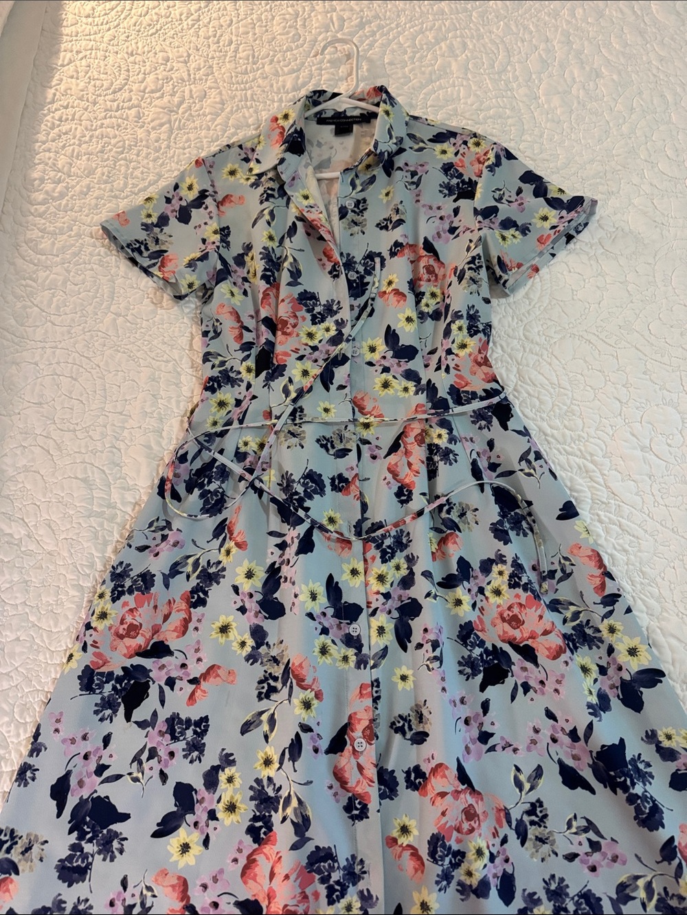 French Connection Light Blue Floral Midi Shirtwaist Dress